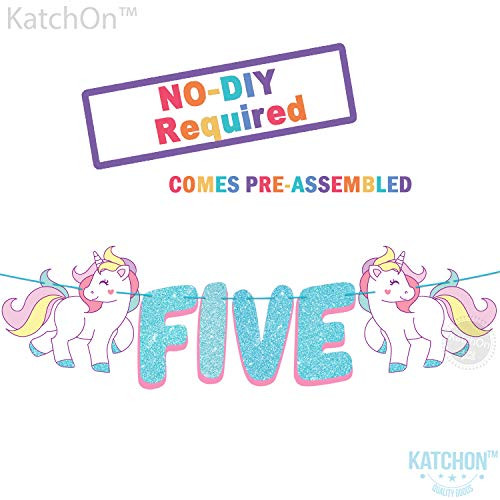 Letter Five Unicorn Birthday Banner -Blue Glitter | Unicorn Happy Birthday Banner | Unicorn Birthday Party Decorations | Unicorn Birthday Decorations for Girls | Unicorn Decorations for Birthday Party