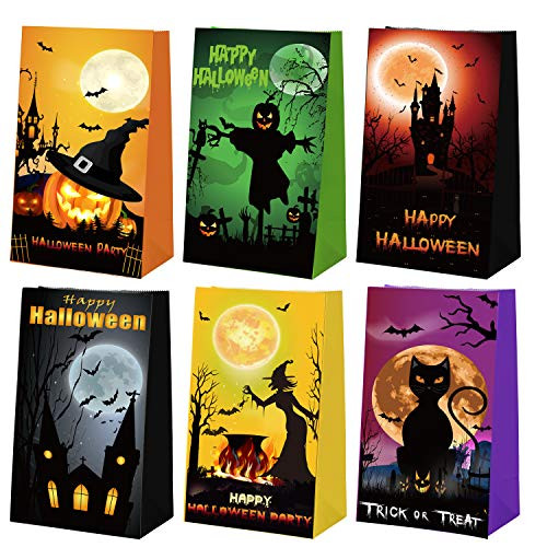 Cooraby 60 Pieces Halloween Pumpkin Goodie Paper Bags Trick or Treat Paper Bags Halloween Candy Gift Bags for Party Supplies