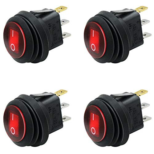 mxuteuk 4pcs 12V Red LED Light Waterproof Round Rocker Switch Toggle On-Off SPST 20A for Car Auto Boat KCD1-8-101NW-R