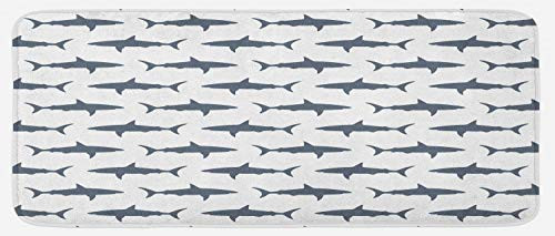 Ambesonne Sea Animals Kitchen Mat, Sharks Swimming Horizontal Silhouettes Powerful Dangerous Wild Life, Plush Decorative Kitchen Mat with Non Slip Backing, 47" X 19", Charcoal Grey