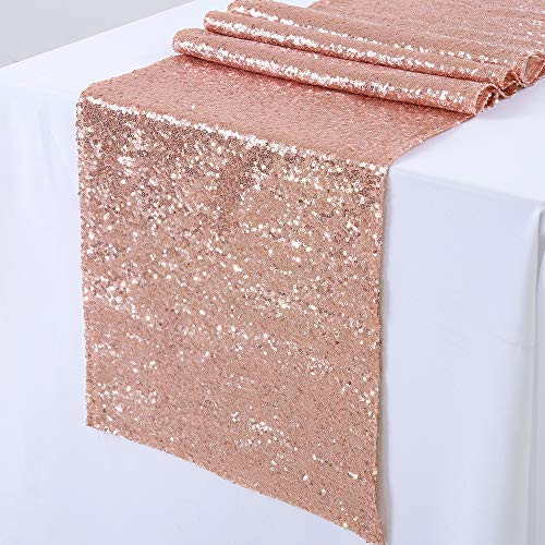 TRLYC Rectangle Table Runner-Rose Gold-Sequin Table Runners- for Wedding/Party/Decor (Pack 11 12x108)