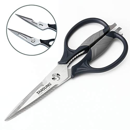 TANSUNG Kitchen Shears, Come-apart Kitchen Scissors, Anti-rust Multi-Purpose Shears for Meat, Herbs (Black+Gray)