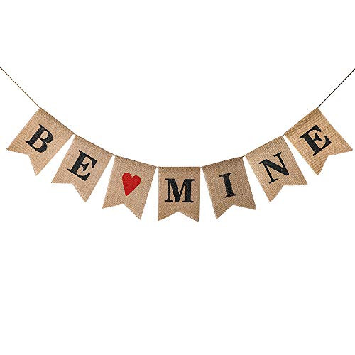 Konsait Be Mine Burlap Banner | Valentine's Day Banner | Be Mine Bunting Garland for Valentine's Day Decorations Wedding Anniversary Engagement Bridal Shower Party Decor Backdrop Supplies