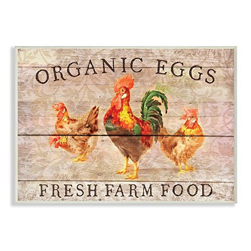 Stupell Industries Organic Eggs Farm Chickens And Roosters Planked Look Wall Plaque Art, 10 x 0.5 x 15, Multi-Color