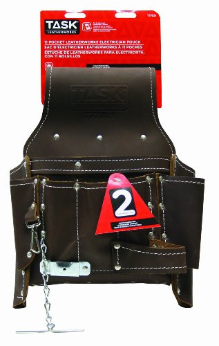 Task Tools T77321 Leather Master Electrician's Tool Bag, 11-Pocket