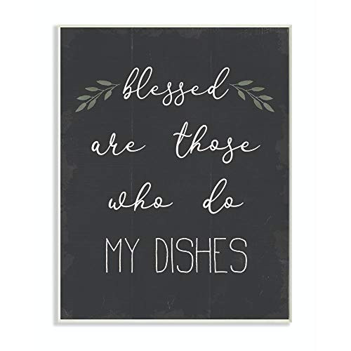 Stupell Industries Blessed Dishes Funny Family Kitchen Word, Design by Artist Daphne Polselli Art, 10 x 0.5 x 15, Wall Plaque