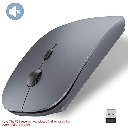 Computer Wireless Mouse, Slim Silent Mouse 2.4G Portable Mobile Optical Office Mouse with USB Receiver, 3 Adjustable DPI Levels, 4 Buttons for Notebook, PC, Laptop, Computer, MacBook (Grey)