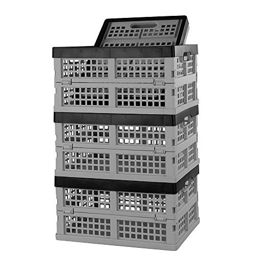 Eagrye 4-Pack 14 Liter Plastic Collapsible Storage Basket, Folding Crates/Bins