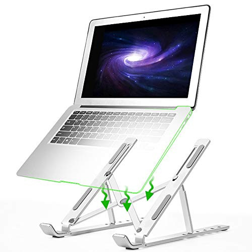Laptop Stand, Aluminum Laptop Holder Computer Stand, Portable Laptop Riser Stand Adjustable Notebook Stand, Desktop Holder for MacBook Air Pro, Dell XPS, HP, Lenovo, 10-15.6'' Laptops-Silver