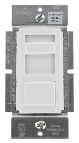 Leviton IPX06-10Z IllumaTech 600VA Preset Electronic Mark 10 Powerline Fluorescent Slide Dimmer, Single Pole and 3-Way, White/Ivory/Light Almond