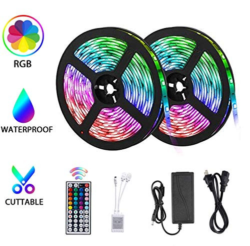 LED Strip Lights, 5050 RGB Color Changing LED Lights Strip, Flexible LED Tape Light with 44-Key IR Remote Controller and 12V Power Supply, Ideal for Home Bedroom and Holiday Decoration (32.8FT)