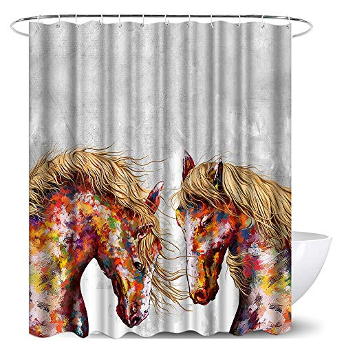 Horse Shower Curtain Colorful Animal Painting Themed Bath Curtain for Bathroom Fabric Machine Washable Waterproof Shower Curtains 72 x 72 Inch with 12 Hooks