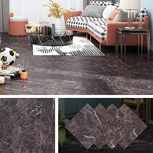 Livelynine Peel and Stick Floor Tile for Kitchen Bedroom Laundry Adhesive Tile Sticker Waterproof Grey Marble Vinyl Flooring Tiles for Backsplash 12x12 Inch 4 Pack