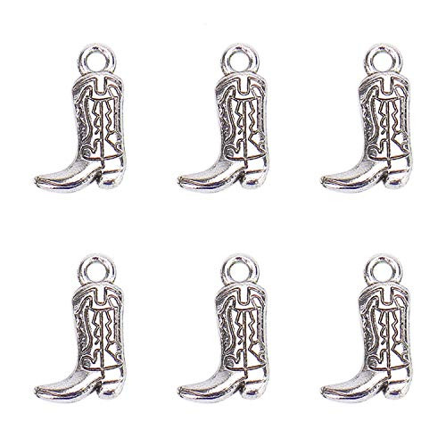 Monrocco 100PCS Western Cowboy Boots Charm Pendant Jewelry Making Supply, Pendant, Charms, Bracelet, DIY Crafting,Silver
