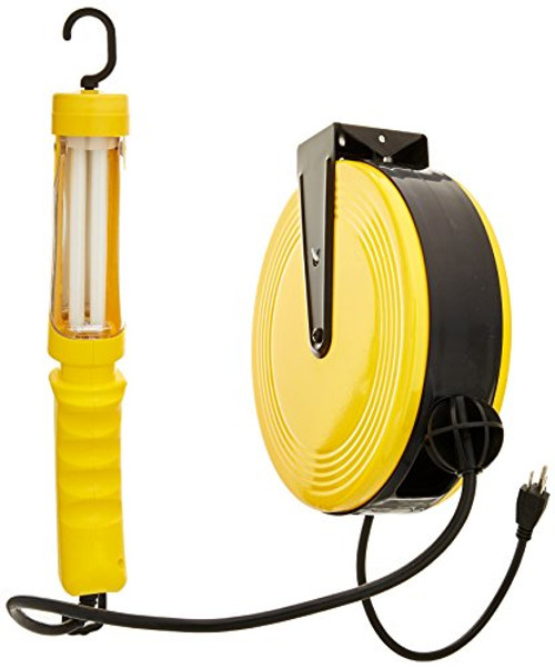 Bayco SL-821 13-Watt Fluorescent Angle Work Light on 40-Foot Metal Reel with Grounded Receptacle