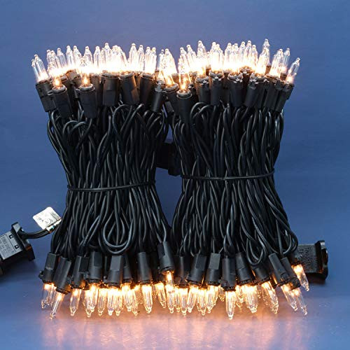 Clear Incandescent Christmas Lights, 66 Ft Black Wire 200 Mini Lights, UL Certified Holiday String Light, End to End Connectable Indoor & Outdoor Commercial Grade Lights Set (Clear)