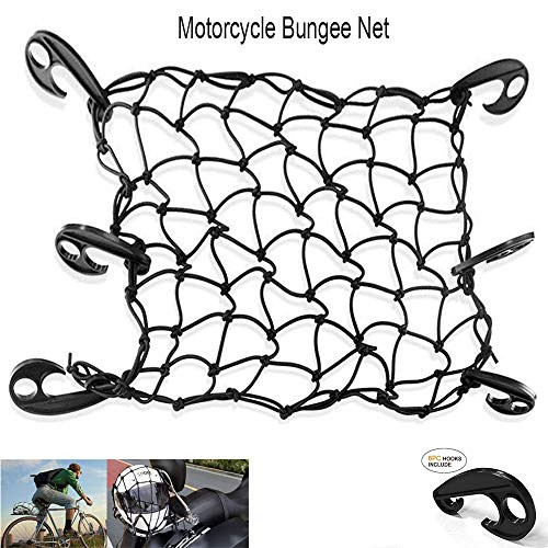LATIT Cargo Nets for Motorcycle Bike, 16" x 16" Bungee Net Stretches to 32" x 32",Featuring 6 Adjustable Hooks,Motorcycle Luggage Net