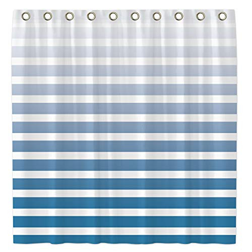 Allenjoy 10 Hooks 69x70 Inch Gradient Blue Stripes Shower Curtain for Bathroom Sets White Home Bath Decor Decorations Durable Waterproof Fabric Machine Washable