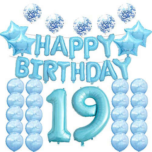 19th Birthday Decorations Party Supplies,19th Birthday Balloons Blue,Number 19 Mylar Balloon,Latex Balloon Decoration,Great Sweet 19th Birthday Gifts for Girls,Photo Props