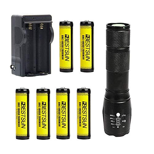 3000 Lumen 18650 Tactical Flashlight with 6PCS 3.7V High Capacity Rechargeable Battery,Super Bright, Adjustable Focus, Water Resistant, 5 Modes Handheld LED Light for Hiking, Camping, Emergency