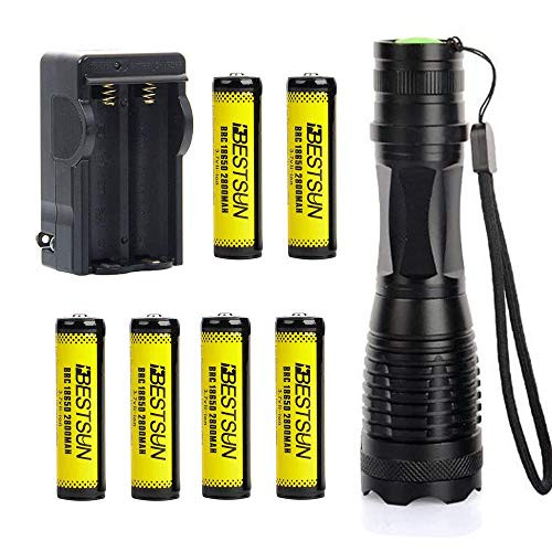 18650 Flashlight with 6PCS 3.7V 2800 mAh Rechargeable Battery, High Lumen Best Super Bright Tactical LED Flashlights, Adjustable Focus, Water Resistant, 5 Modes Handheld LED Light