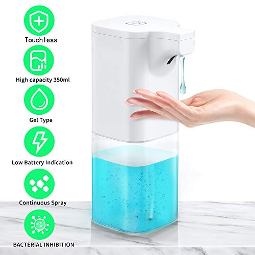 ANVASK Automatic Hand Sanitizer Dispenser Touch Free 350ml, Dish Soap Dispenser for Bathroom Kitchen, Refillable Simple Human Plastic Sensor Pump Dispenser Suitable for Gel Hand Sanitizer, White