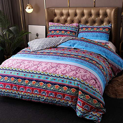Argstar 2 Pcs Twin Bohemian Duvet Cover with Zipper, Colorful Mandala Bedding Set, Boho Floral Comforter Cover, Lightweight Microfiber Quilt Cover, 1 Duvet Cover and 1 Pillowcase