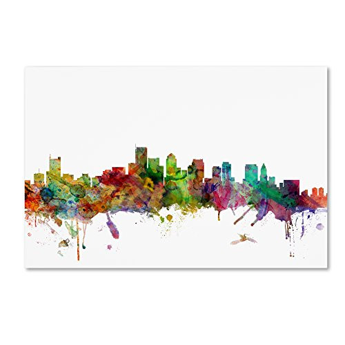 Boston Massachusetts Skyline by Michael Tompsett, 12x19-Inch Canvas Wall Art