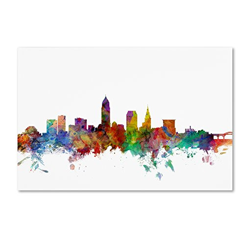 Cleveland Ohio Skyline by Michael Tompsett, 12x19-Inch Canvas Wall Art