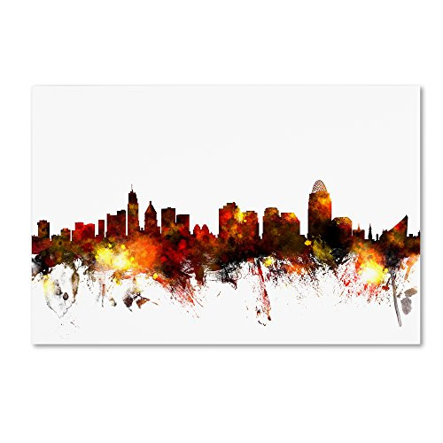 Cincinnati Ohio Skyline III by Michael Tompsett, 12x19-Inch Canvas Wall Art