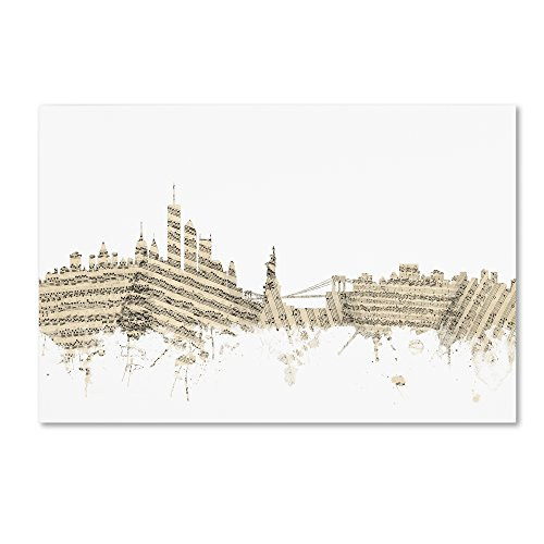 New York Skyline Sheet Music by Michael Tompsett, 12x19-Inch Canvas Wall Art