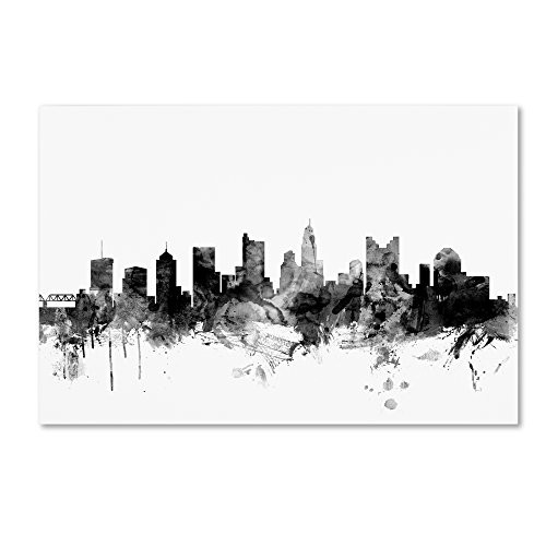 Columbus Ohio Skyline B&W by Michael Tompsett, 12x19-Inch Canvas Wall Art