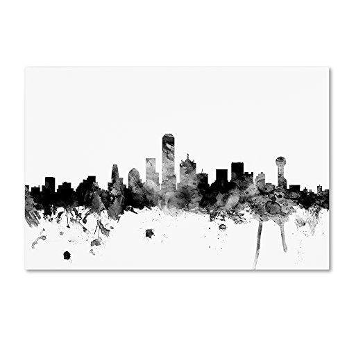 Dallas Texas Skyline B&W by Michael Tompsett, 12x19-Inch Canvas Wall Art