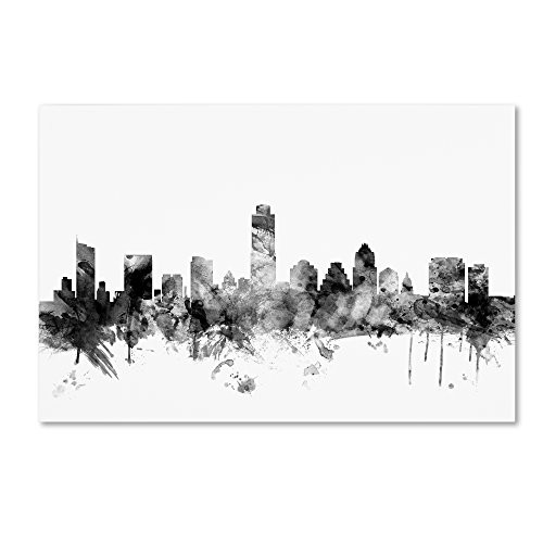 Austin Texas Skyline B&W by Michael Tompsett, 12x19-Inch Canvas Wall Art