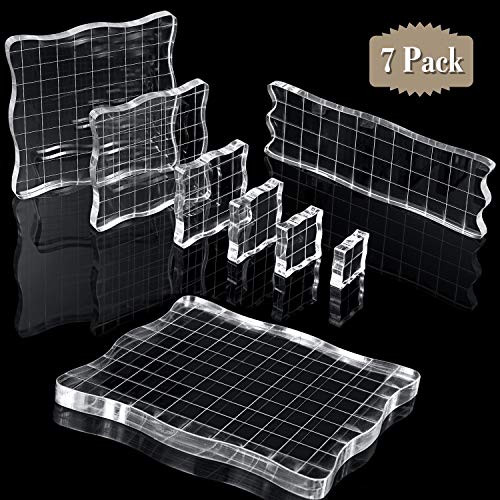7 Pieces Stamp Blocks Acrylic Clear Stamping Blocks Tools with Grid and Grip, Decorative Stamp Blocks for Scrapbooking Crafts Making, DIY Crafts Ornaments
