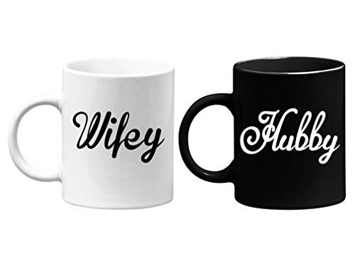 Hubby Wifey Mugs Husband And Wife Mugs Funny Couples Gifts His And Hers Coffee Mugs Set Couples Mug Matching Wedding Bride Groom Gift Set Valentines Christmas Hubby Black 11 Oz. / Wifey White 11 Oz.