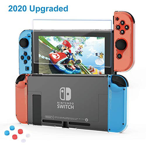 HEYSTOP Nintendo Switch Case Dockable Clear Protective Case Cover for Nintendo Switch and Joy-Con Controller with a Nintendo Switch Screen Protector and Thumb Stick Caps