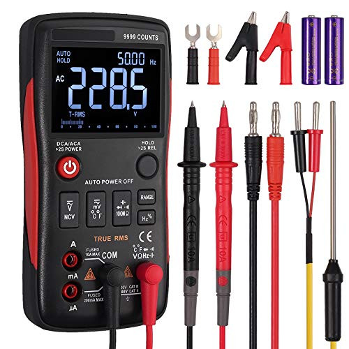 Neoteck TRMS 9999 Counts Auto-ranging Digital Multimeter, All Button Design, EBTN Technology LCD Display with Analog Bargraph