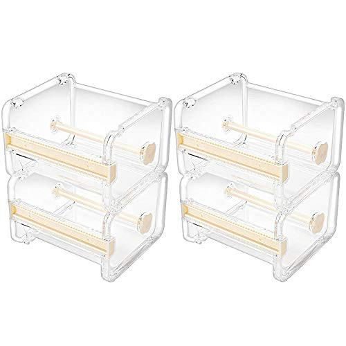 Molshine 4 Pack Transparent Visible Desktop Multi Washi Masking Tape Dispenser,Tape Cutter,Roll Tape Holder (Not Include Masking Tape) (Beige)