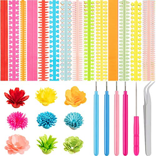 258 Pieces Paper Quilling Flower Strips Set Includes DIY Flowers Petal Quilling Paper Rolling Curling Quilling Needle Pen Tweezers Tool for Handmade Art Crafts (14 Types, 9 Colors)