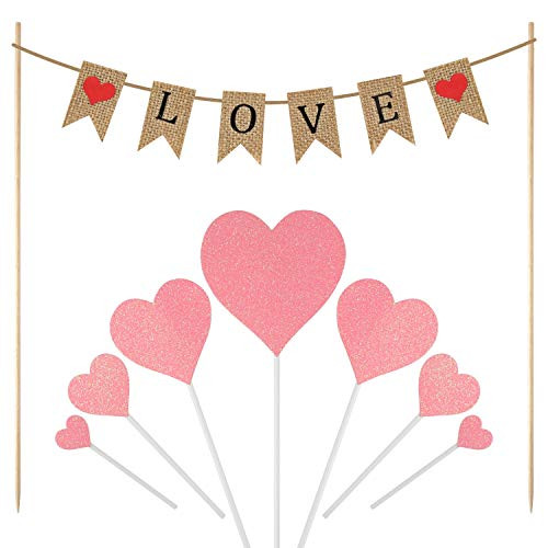 FEPITO Wedding Cupcake Toppers, Love Cake Topper and Pink Heart Cupcake Toppers for Valentine's Day, Engagement, Baby Shower Party Dessert Decorations FEPITO Wedding Cupcake Toppers, Love Cake Topper and Pink Heart Cupcake Toppers for Valentine's Day, Engagement, Baby Shower Party Dessert Decorations
