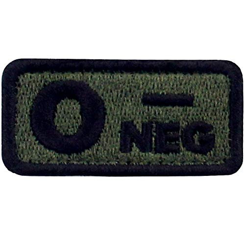 EmbTao Type O Negative Tactical Blood Type Patch Embroidered Morale Applique Fastener Hook & Loop Emblem - Green & Black - 2"x1"