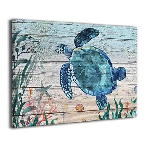 Beach Bathroom Decor Sea Turtle Painting Coastal Decoration Canvas Prints Ocean theme Picture For Bedroom Living Room Wall Art 16"x12"