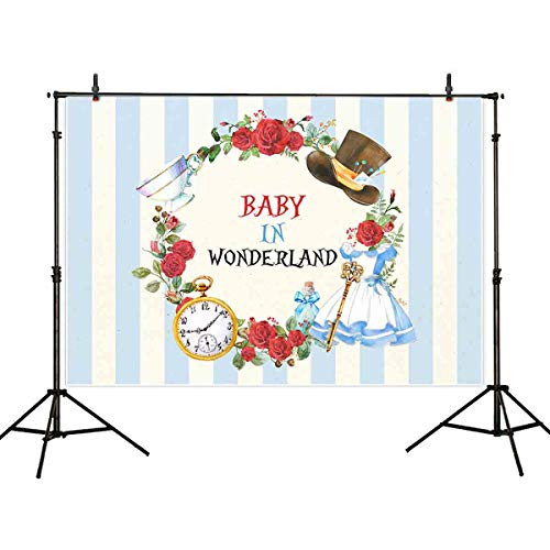 Allenjoy 7x5ft Baby in Wonderland Backdrop Clock Hat Cup Blue Dress Rose Fairy Photography Background Girl Birthday Baby Shower Tea Party Supplies Cake Table Banner Home Decoration Photo Booth Prop Allenjoy 7x5ft Baby in Wonderland Backdrop Clock Hat Cup Blue Dress Rose Fairy Photography Background Girl Birthday Baby Shower Tea Party Supplies Cake Table Banner Home Decoration Photo Booth Prop