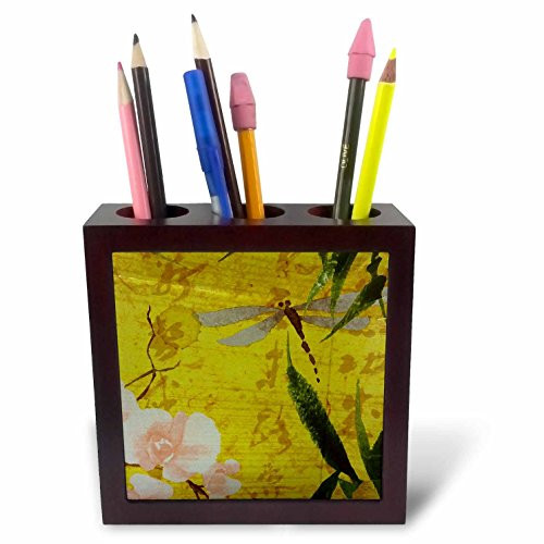 3dRose ph_11022_1 Dragon Fly N Roses-Tile Pen Holder, 5-Inch