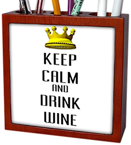 3dRose ph_120812_1 Gold Crown Keep Calm and Drink Wine Tile Pen Holder, 5-Inch