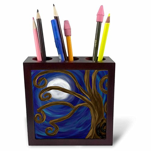 3dRose ph_23195_1 Spiral Tree Abstract Moon Night Digital Art Tile Pen Holder, 5-Inch
