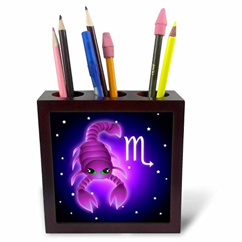 3dRose ph_28556_1 Cute Astrology Scorpio Zodiac Sign Scorpion-Tile Pen Holder, 5-Inch