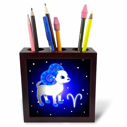 3dRose ph_28557_1 Cute Astrology Aries Zodiac Sign Ram-Tile Pen Holder, 5-Inch