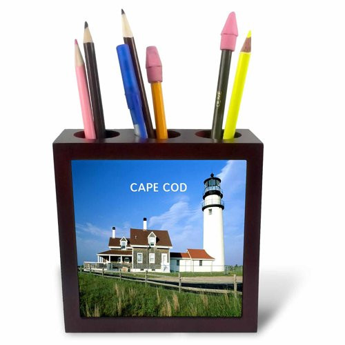 3dRose ph_80839_1 Lighthouse on Cape Cod in Massachusetts-Tile Pen Holder, 5-Inch